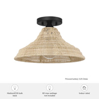 Agoura 14-inch 1-light Matte Black Flush Mount Ceiling Light with Natural Rattan Shade