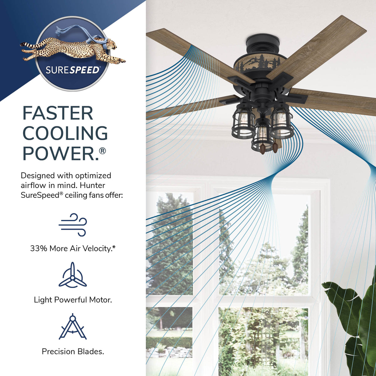 52 inch Vista Natural Black Iron Ceiling Fan with LED Light Kit and Pull Chain