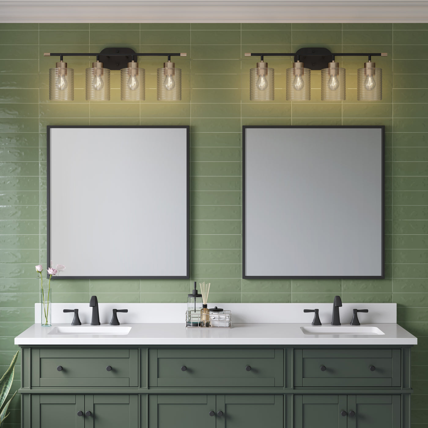 28.25'' Renitta Matte Black/Modern Gold 4 Light Bath Vanity