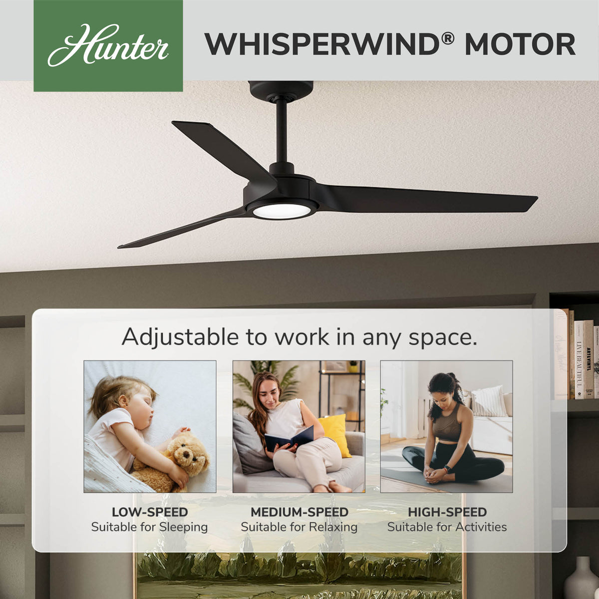 52 inch Zentech Wi-Fi ENERGY STAR® Matte Black Damp Rated Ceiling Fan with LED Light Kit and Remote