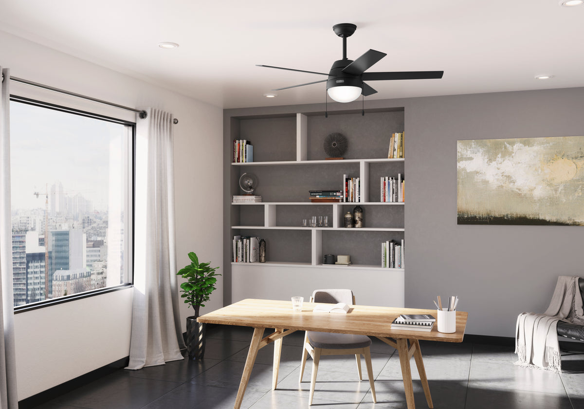 52 inch Anslee Matte Black Ceiling Fan with LED Light Kit and Pull Chain