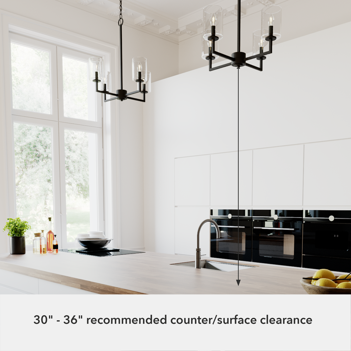 Kerrison 20.5-inch 4-light Natural Black Iron Chandelier with Seeded Glass