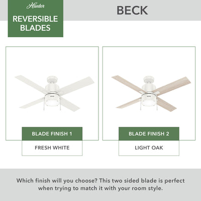 52 inch Beck Fresh White Ceiling Fan with LED Light Kit and Pull Chain