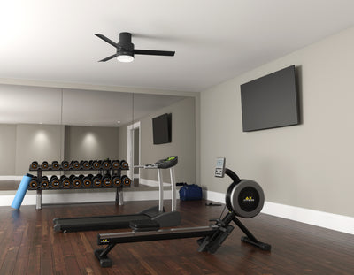 52 inch Gilmour Matte Black Low Profile Damp Rated Ceiling Fan with LED Light Kit and Handheld Remote