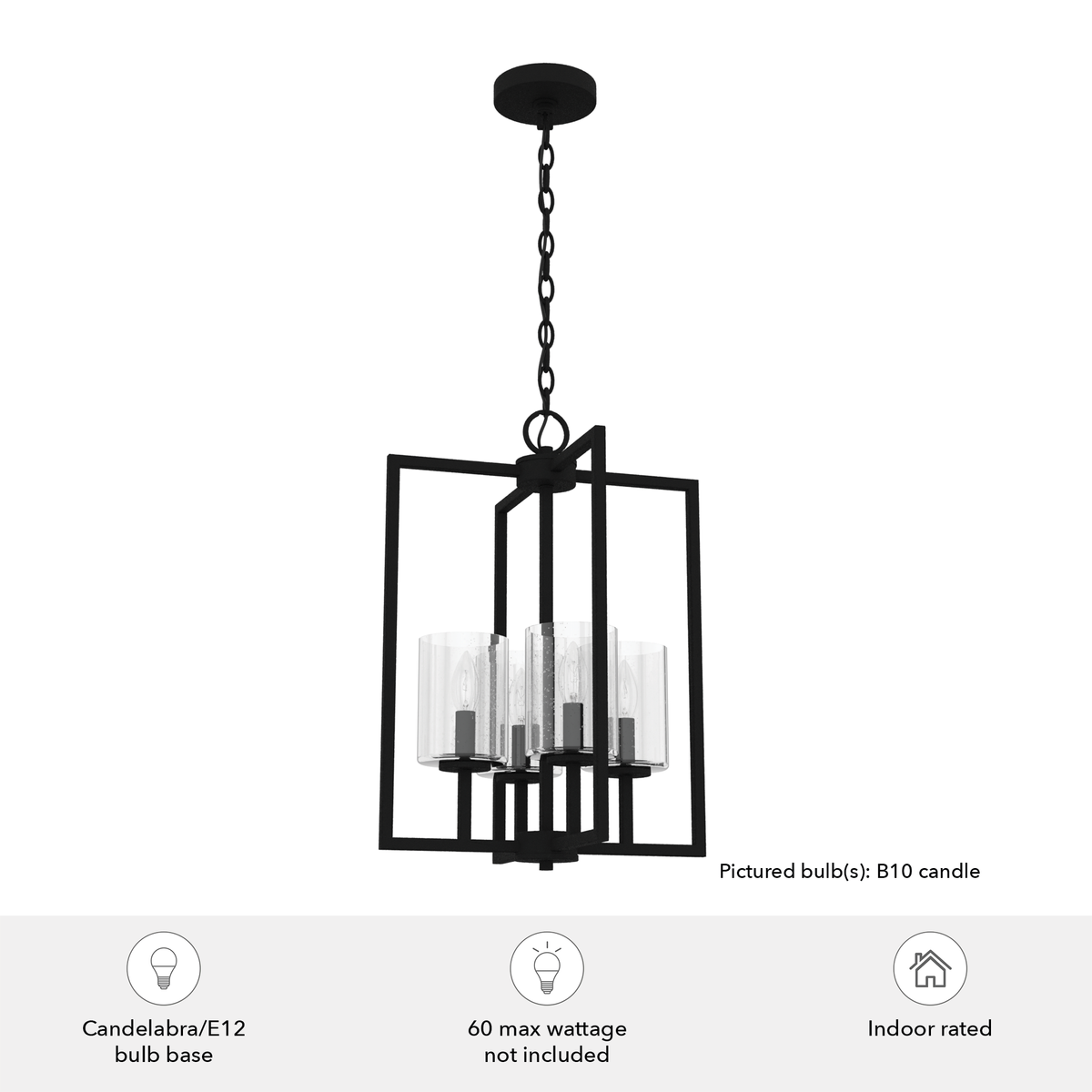 Kerrison 15-inch 4-light Natural Black Iron Lantern Pendant with Seeded Glass