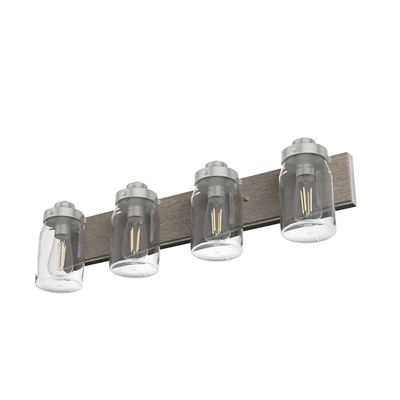 Devon Park 30-inch 4-light Brushed Nickel and Grey Wood Vanity Light with Clear Glass