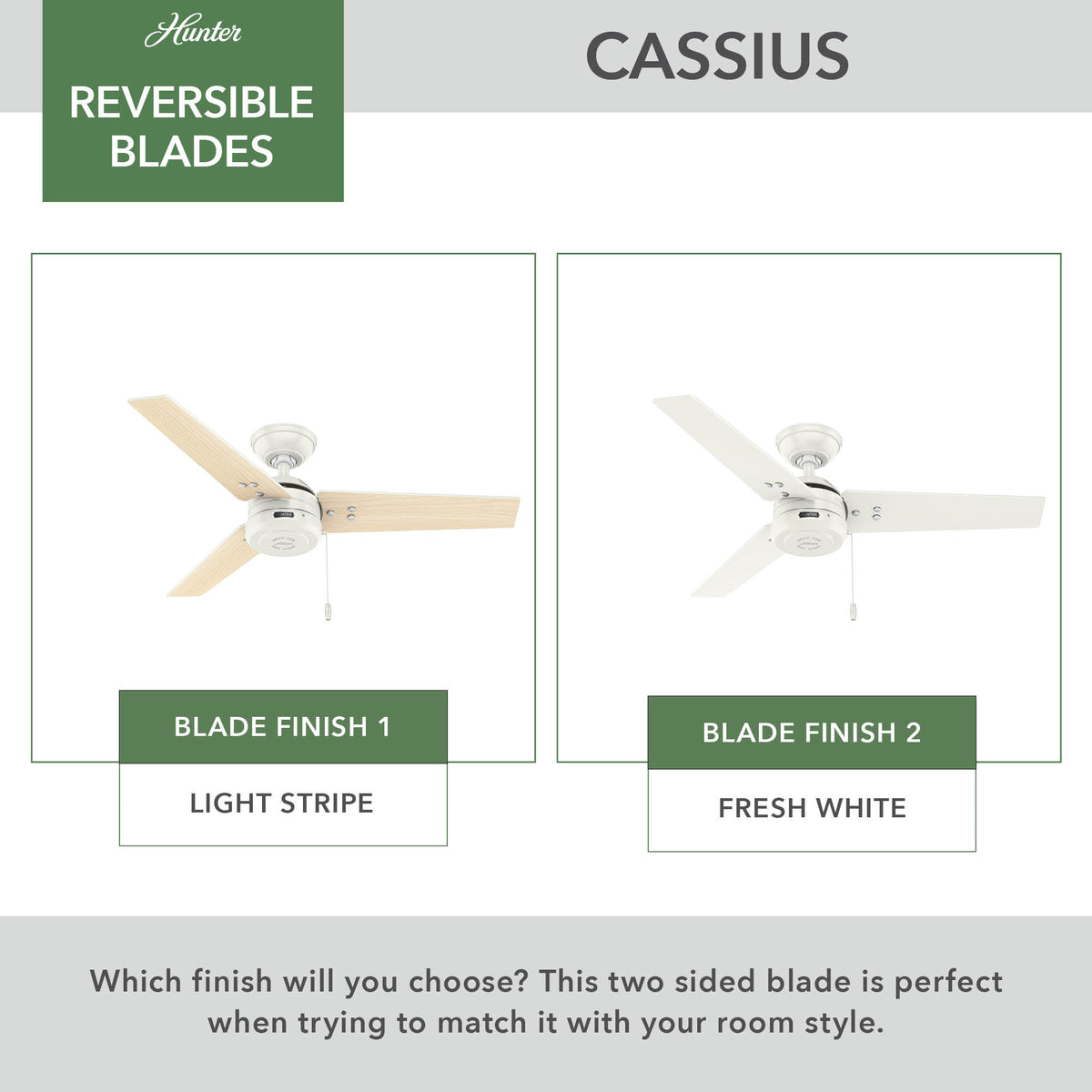44 inch Cassius Fresh White Damp Rated Ceiling Fan and Pull Chain