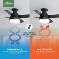 44 inch Dempsey Matte Black Low Profile Ceiling Fan with LED Light Kit and Handheld Remote