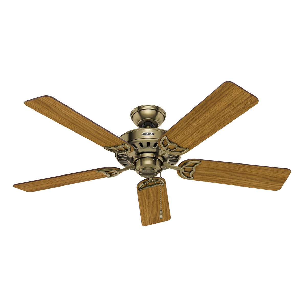 52 inch Studio Series Antique Brass Ceiling Fan with LED Light Kit and Pull Chain