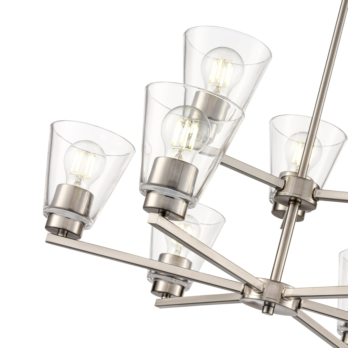 28.5-inch Strayhan Brushed Nickel 9-Light Clear Glass Chandelier