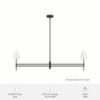 Camelia Stem 53-inch 2-light Matte Black and Off White Linen Linear Chandelier with White Linen Fabric Shade