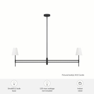 Camelia Stem 53-inch 2-light Matte Black and Off White Linen Linear Chandelier with White Linen Fabric Shade