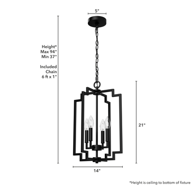 Zoanne 14-inch 4-light Matte Black Lantern Pendant