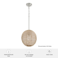 Berkeley 13-inch 1-light Brushed Nickel Orb Pendant with Natural Rattan Shade