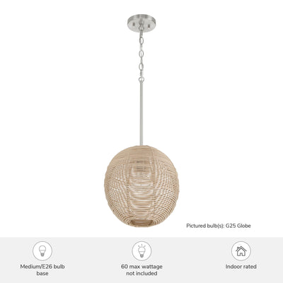 Berkeley 13-inch 1-light Brushed Nickel Orb Pendant with Natural Rattan Shade