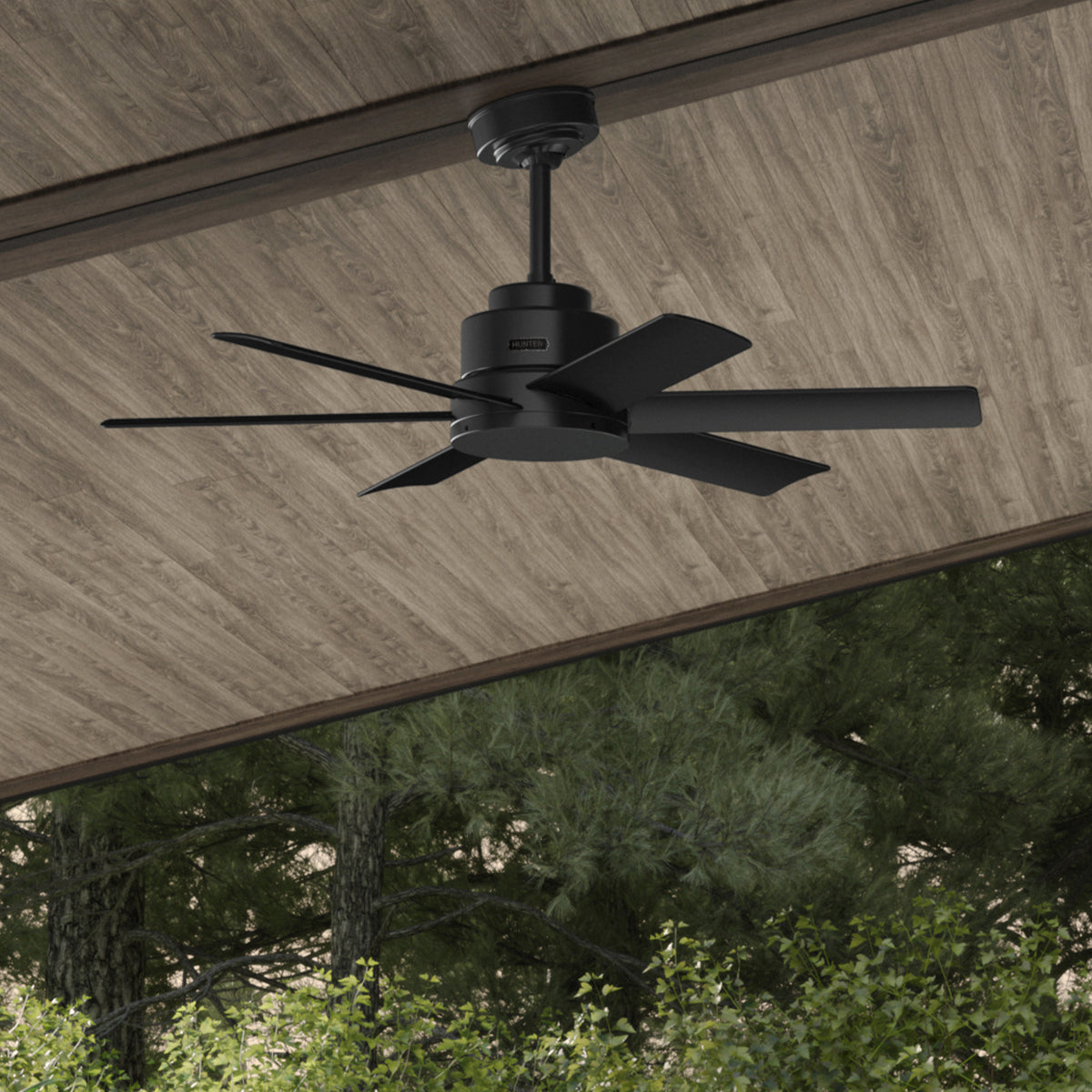 44 inch Kennicott Matte Black Damp Rated Ceiling Fan and Wall Control