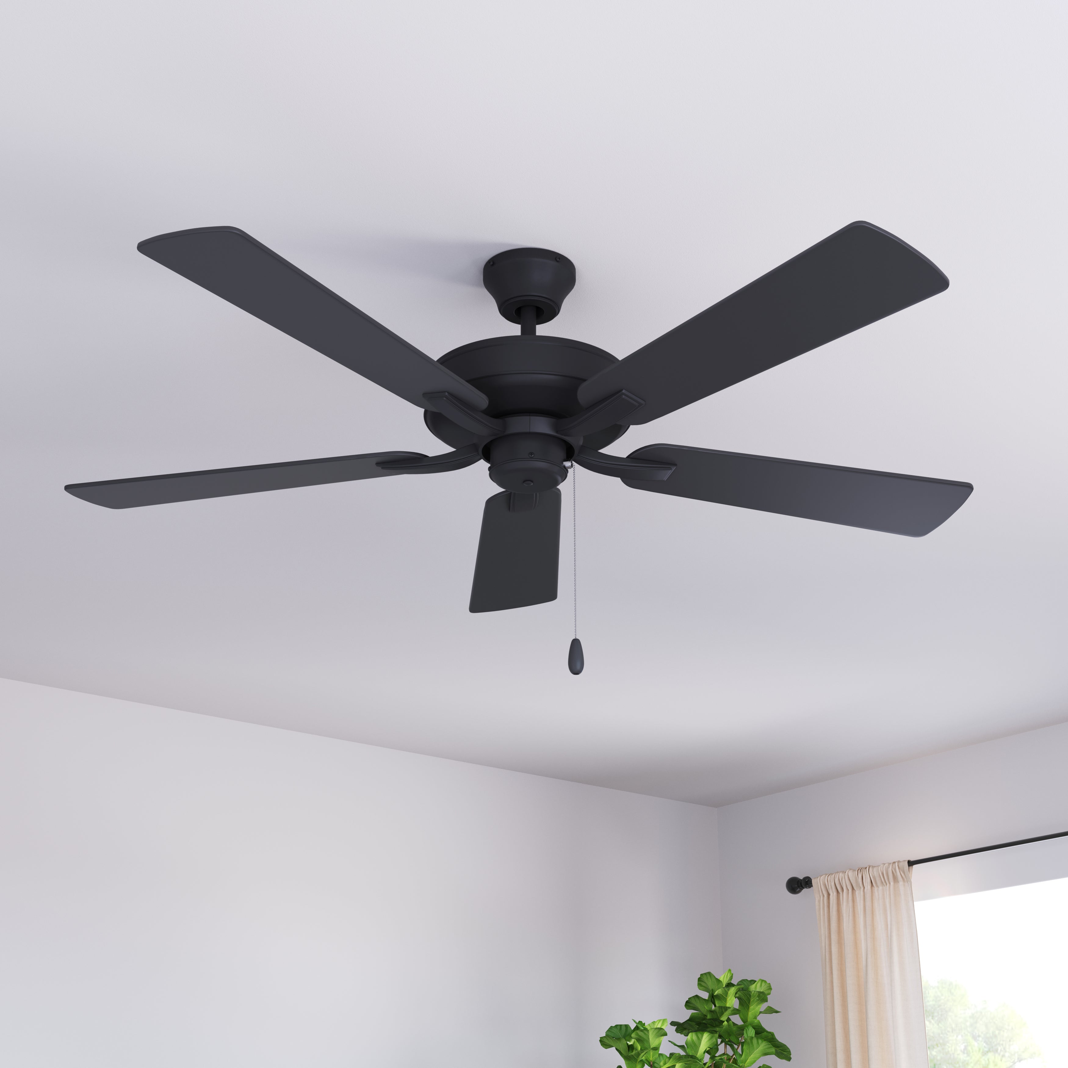 52 Inch Coltstaff AC Matte Black Indoor Ceiling Fan 5-Blade Reversible