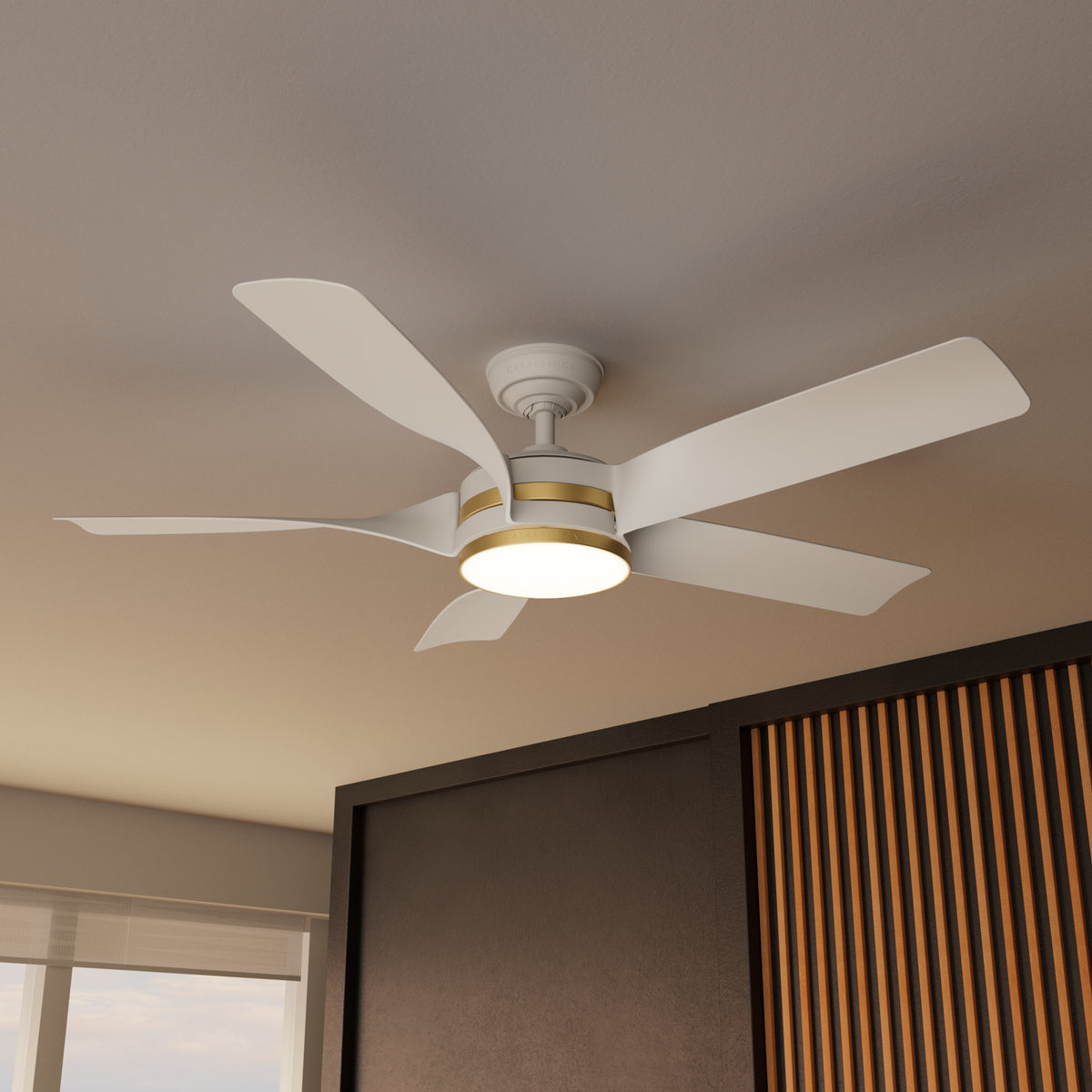 Casablanca 52 inch Julia ENERGY STAR® Fresh White Damp Rated Ceiling Fan with LED Light Kit and Wall Control