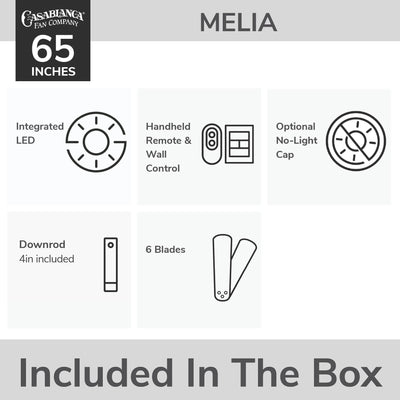 Casablanca 65 inch Melia ENERGY STAR® Fresh White Damp Rated Ceiling Fan with LED Light Kit and Wall Control and Handheld Remote