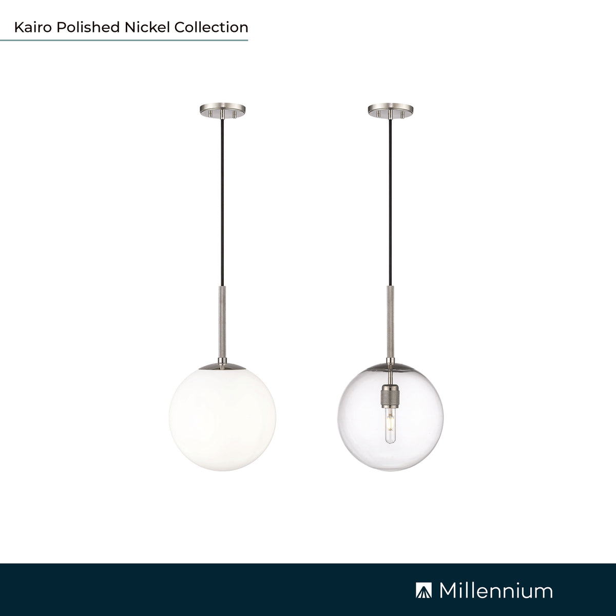 12-inch Kairo Polished Nickel 1-Light Clear Glass Pendant Light