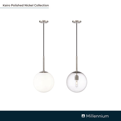 12-inch Kairo Polished Nickel 1-Light Clear Glass Pendant Light