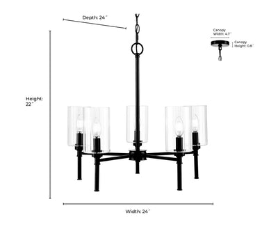 22'' Chastine Matte Black 5 Light Chandelier