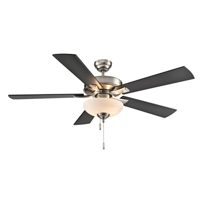 52 Inch Galeson AC Brushed Nickel Indoor Ceiling Fan 5-Blade 2 Lights Reversible