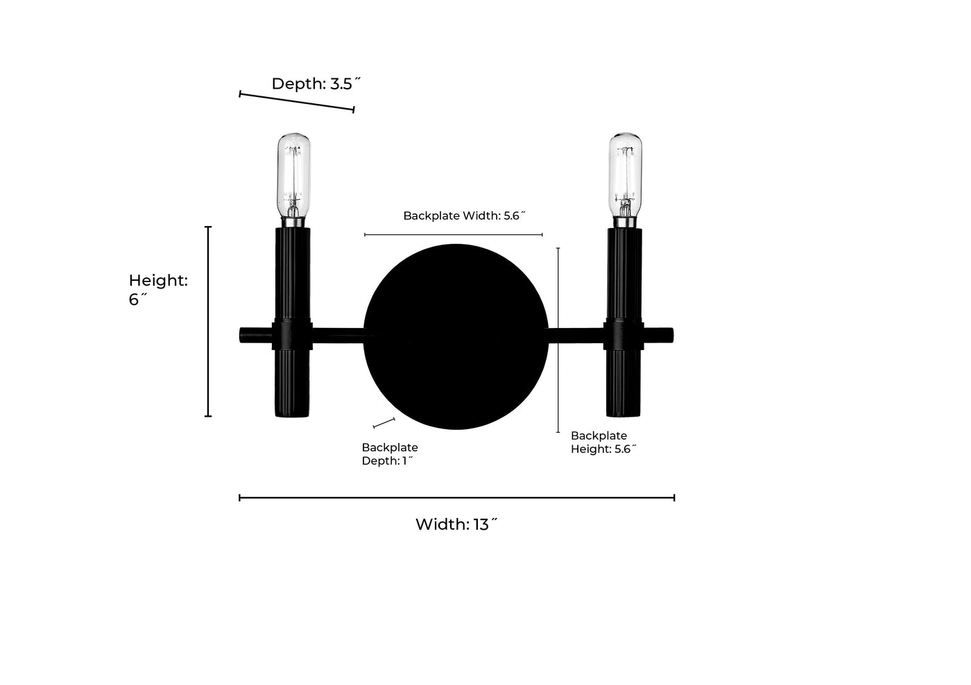 13'' Skyva Matte Black 2 Light Bath Vanity