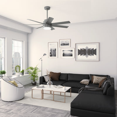 52 inch Brazos ENERGY STAR® Matte Silver Damp Rated Ceiling Fan with LED Light Kit and Handheld Remote