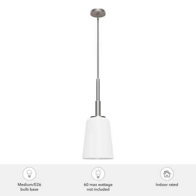 Nolita 9.25-inch 1-light Brushed Nickel Pendant with Cased White Glass