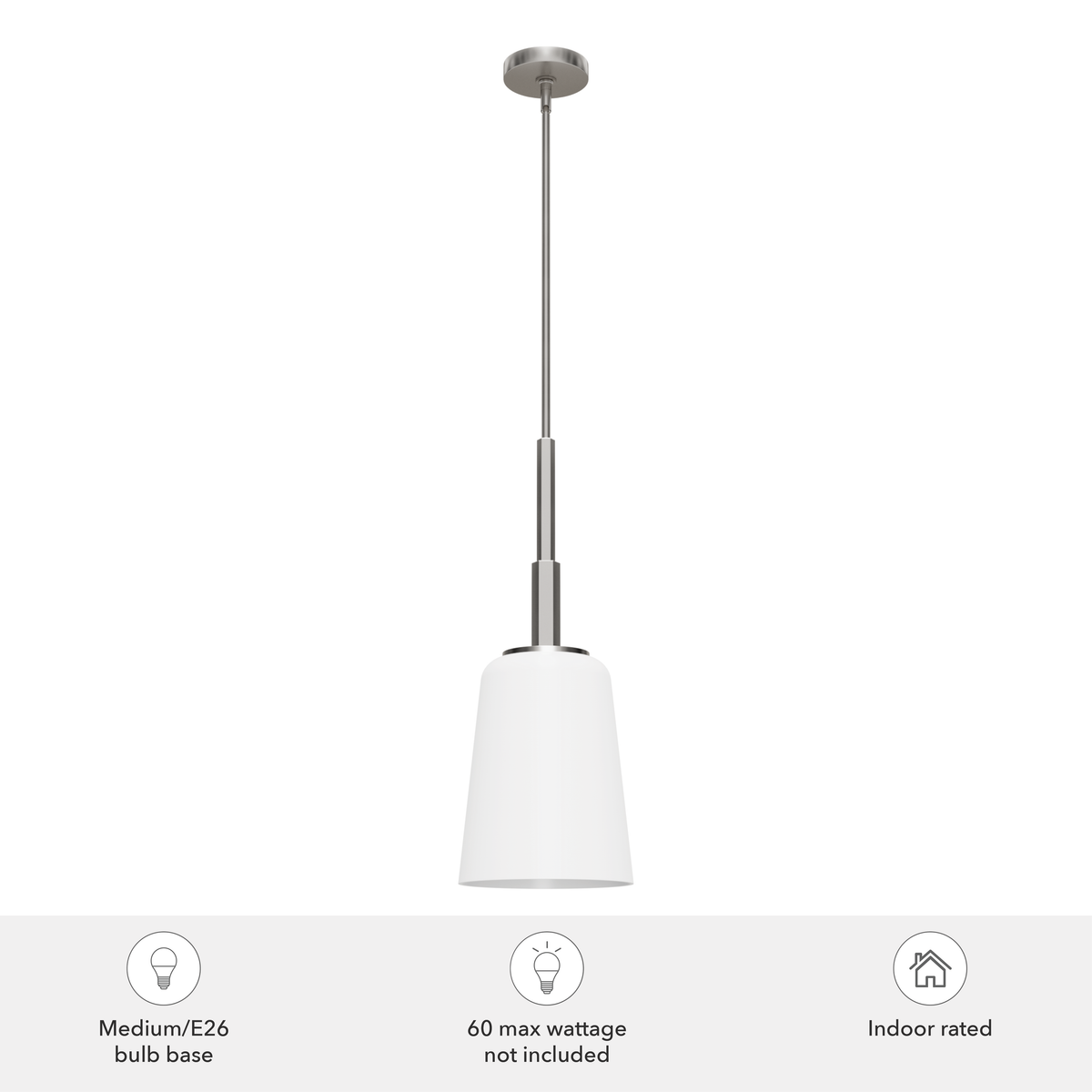 Nolita 9.25-inch 1-light Brushed Nickel Pendant with Cased White Glass