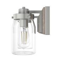Devon Park 14.75-inch 2-light Brushed Nickel and Grey Wood Vanity Light with Clear Glass