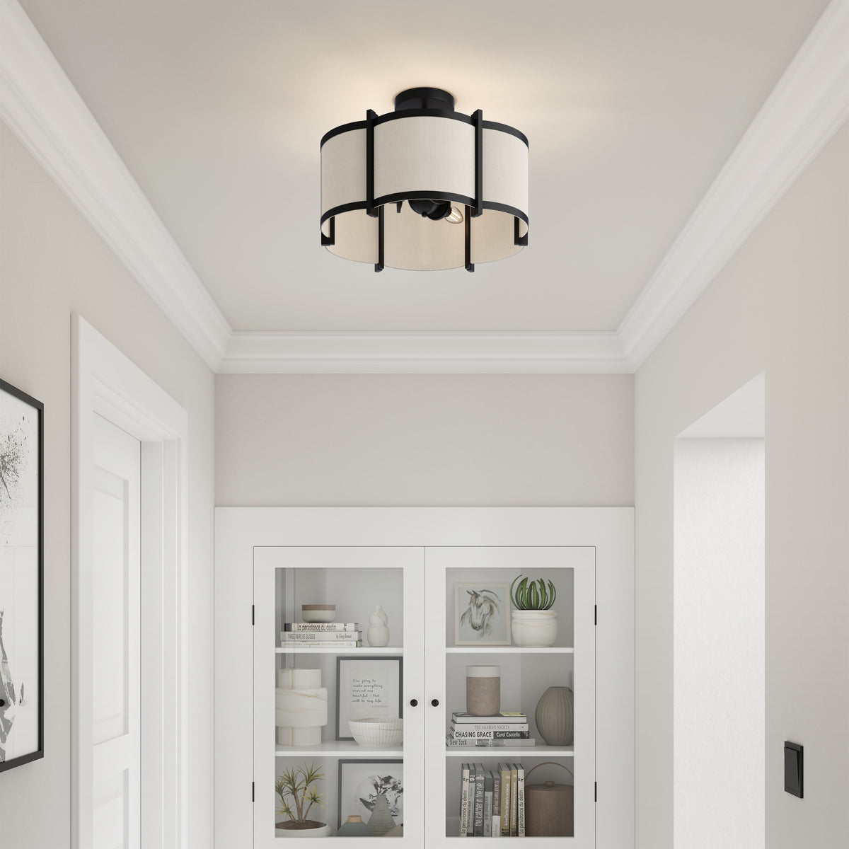 12'' Marlbeck Matte BlackOff White 3 Light Semi-Flush Mount