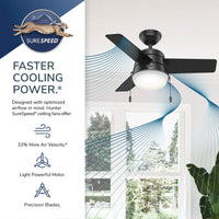 36 inch Aker Matte Black Ceiling Fan with LED Light Kit and Pull Chain