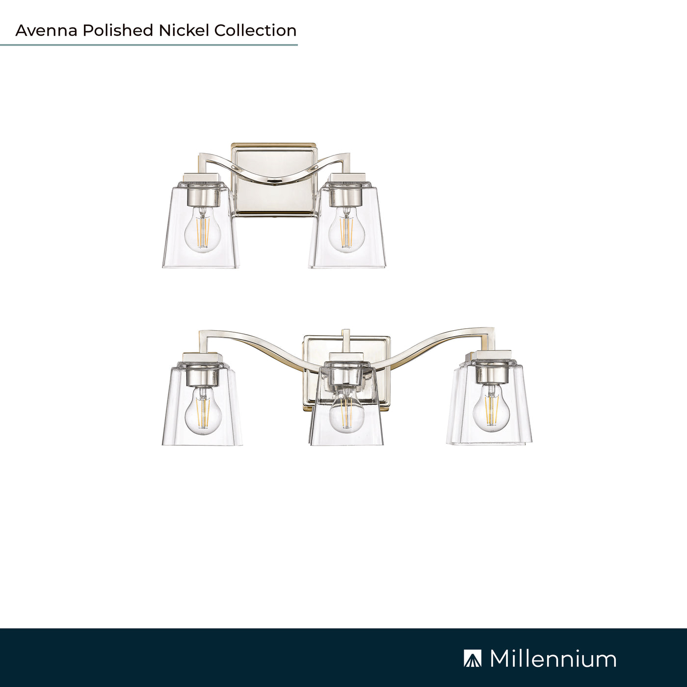 14'' Avenna Polished Nickel 2 Light Bath Vanity