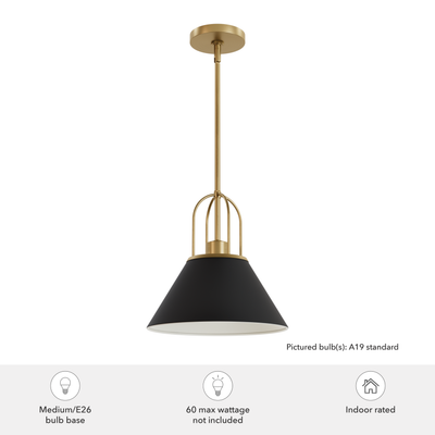Carrington Isle 12-inch 1-light Matte Black and Luxe Gold Pendant with Matte Black Metal Shade
