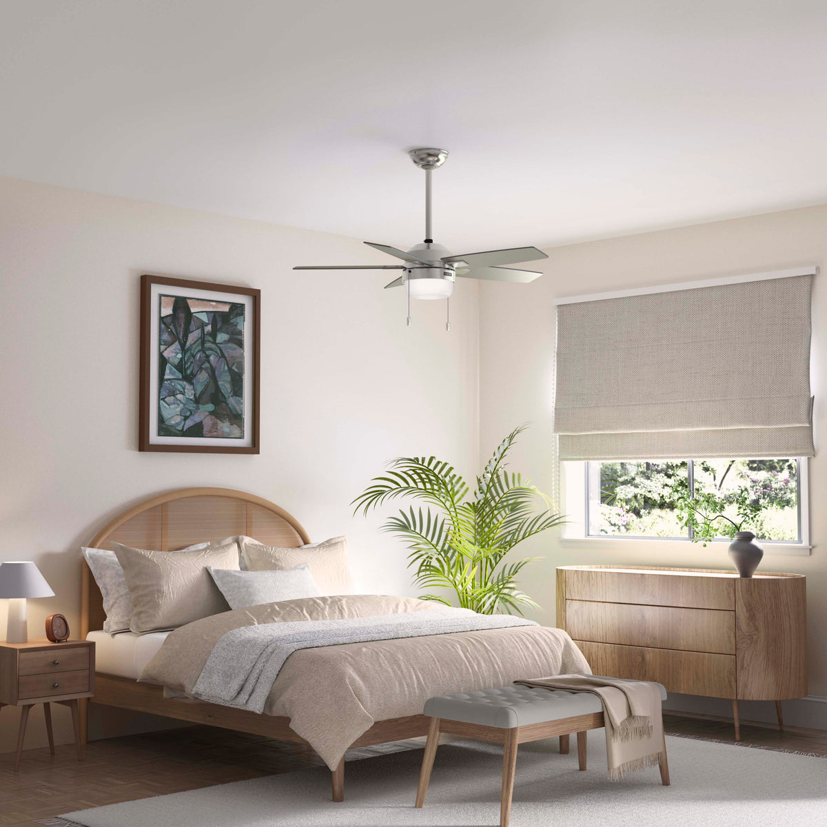 44 inch Anisten Brushed Nickel Ceiling Fan with LED Light Kit and Pull Chain