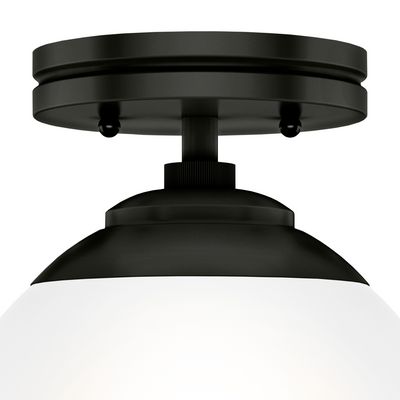 Hepburn 8-inch 1-light Matte Black Semi-Flush Mount with Cased White Glass