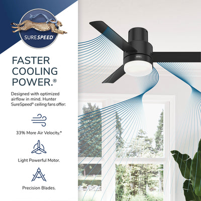 44 inch Gilmour Matte Black Low Profile Damp Rated Ceiling Fan with LED Light Kit and Handheld Remote