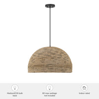 Hillmount 22-inch 1-light Matte Black Pendant with Natural Raffia Shade