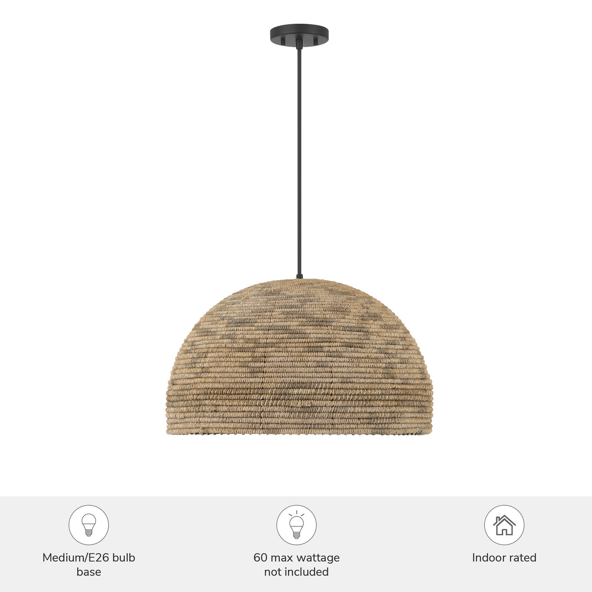 Hillmount 22-inch 1-light Matte Black Pendant with Natural Raffia Shade