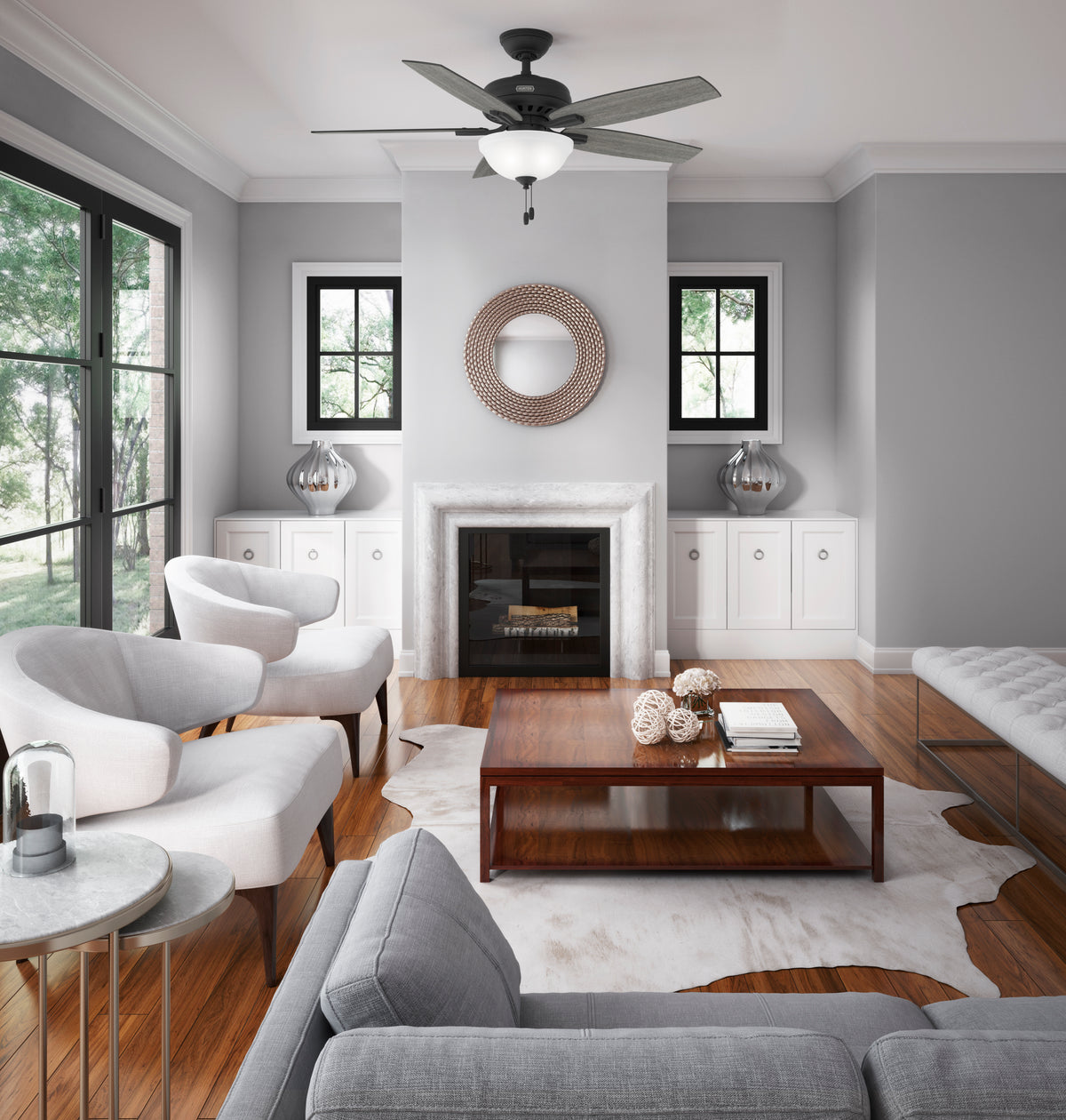 52 inch Newsome Matte Black Ceiling Fan with LED Light Kit and Pull Chain