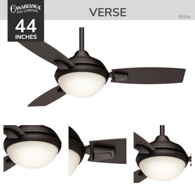 Casablanca 44 inch Verse Maiden Bronze Damp Rated Ceiling Fan with LED Light Kit and Handheld Remote