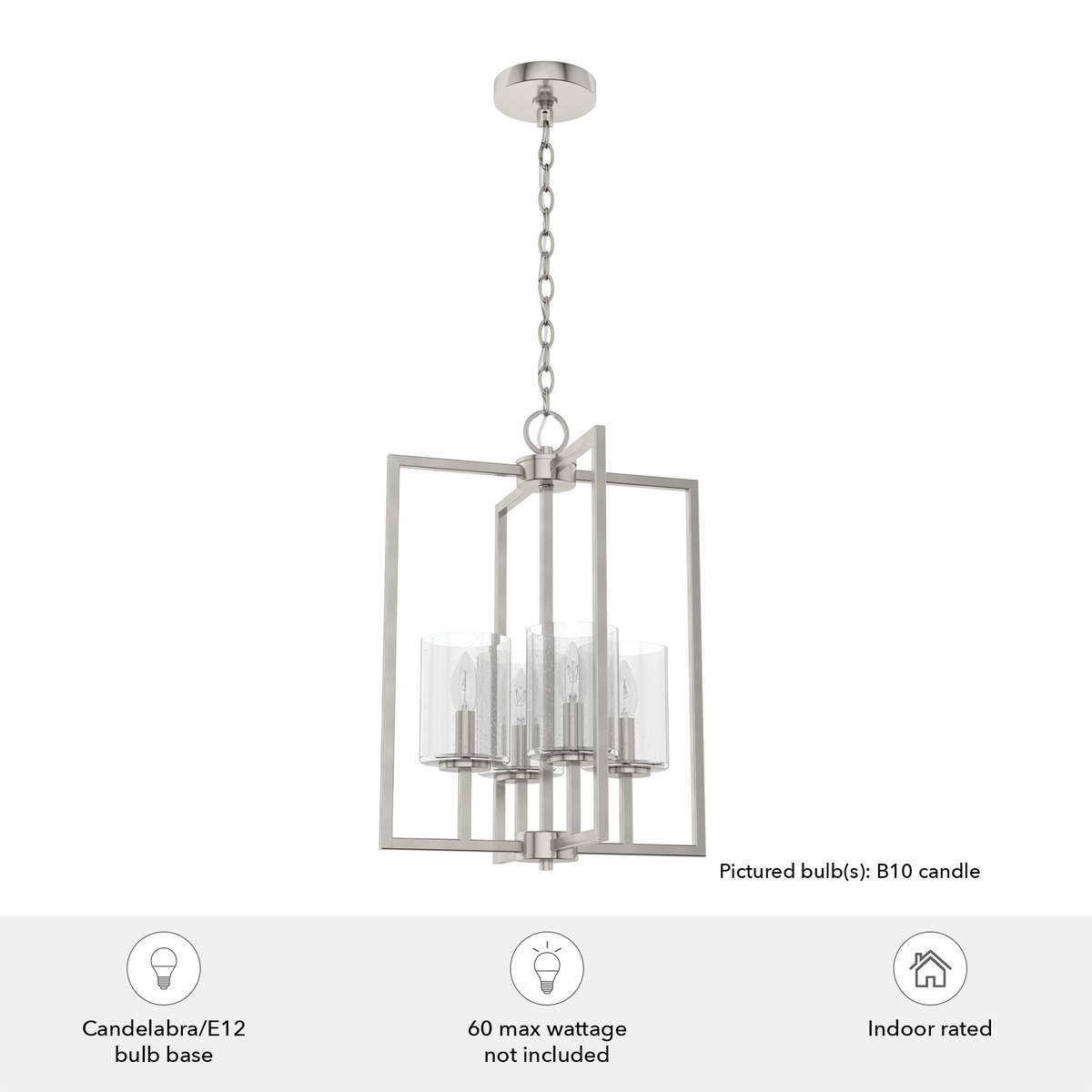 Kerrison 15-inch 4-light Brushed Nickel Lantern Pendant with Seeded Glass