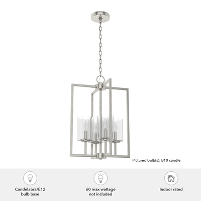 Kerrison 15-inch 4-light Brushed Nickel Lantern Pendant with Seeded Glass