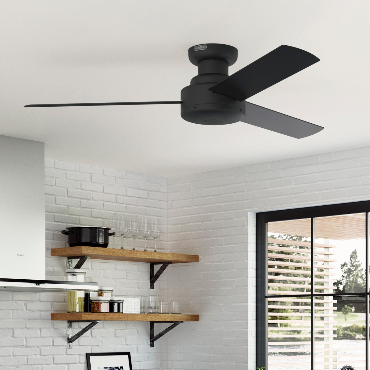 52 inch Presto Matte Black Low Profile Ceiling Fan and Wall Control