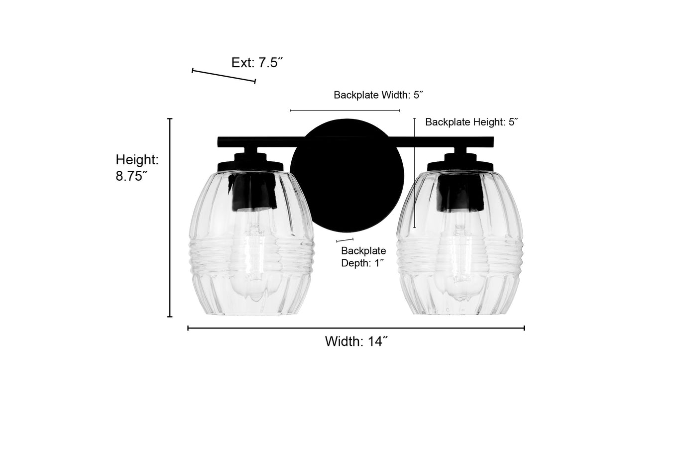 14'' Miravelle Matte Black 2 Light Bath Vanity