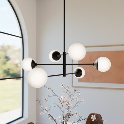 Hepburn 48-inch 6-light Matte Black Chandelier with Cased White Glass