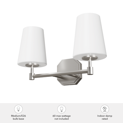 Nolita 16-inch 2-light Brushed Nickel Vanity Light with Cased White Glass