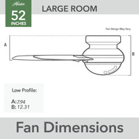 52 inch Anisten Matte Black Low Profile Ceiling Fan with LED Light Kit and Pull Chain